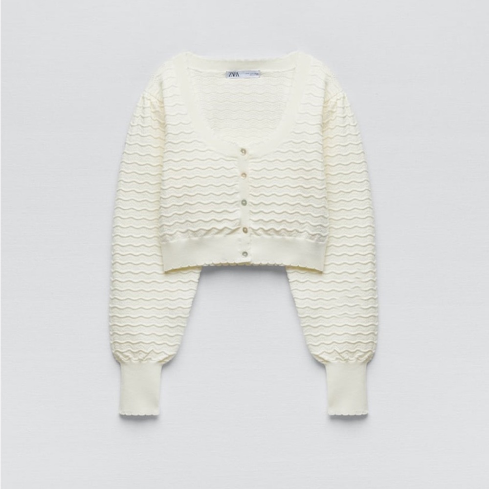 Zara Structured Knit Jacket Cardigan Ecru
